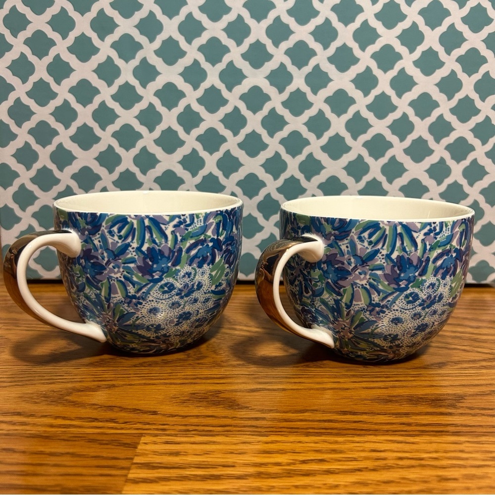 Lilly Pulitzer Blue Floral Print Mug Set